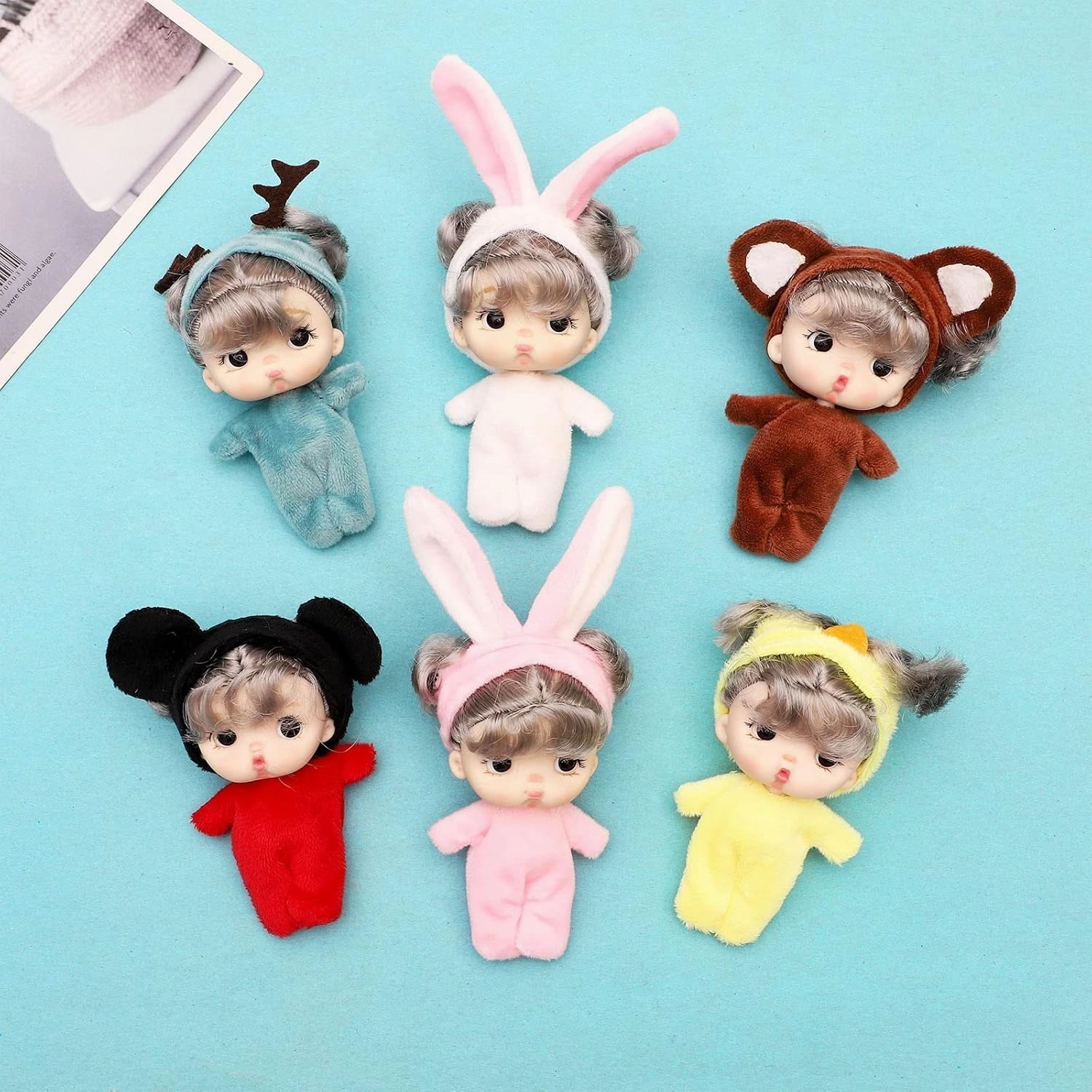 ONEST 6 Sets 4 Inch Dolls Cute Girl Doll Include 6 Pieces Girl Mini Dolls, 6 Sets Handmade Doll Clothes