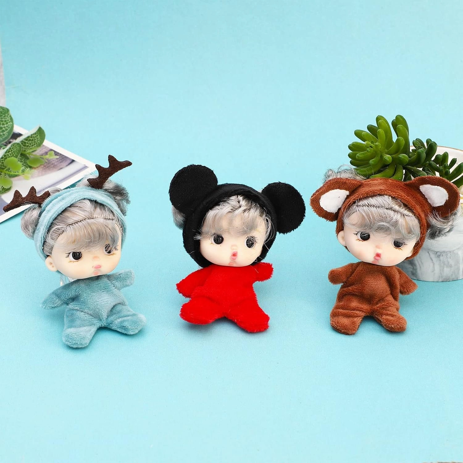 ONEST 6 Sets 4 Inch Dolls Cute Girl Doll Include 6 Pieces Girl Mini Dolls, 6 Sets Handmade Doll Clothes