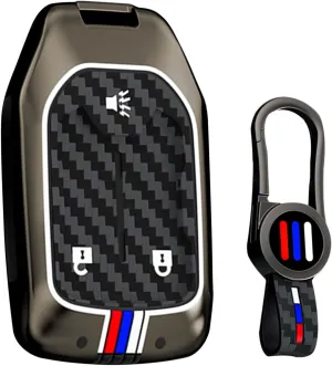 ontto 3-Button Carbon Texture Car Key Cover Fit for Chevy Silverado 1500 2500HD 3500HD Tahoe Suburban,Key Bag with Keychain Fit for GMC Sierra 1500 2500HD 3500HD Yukon Acadia Terrain,Black