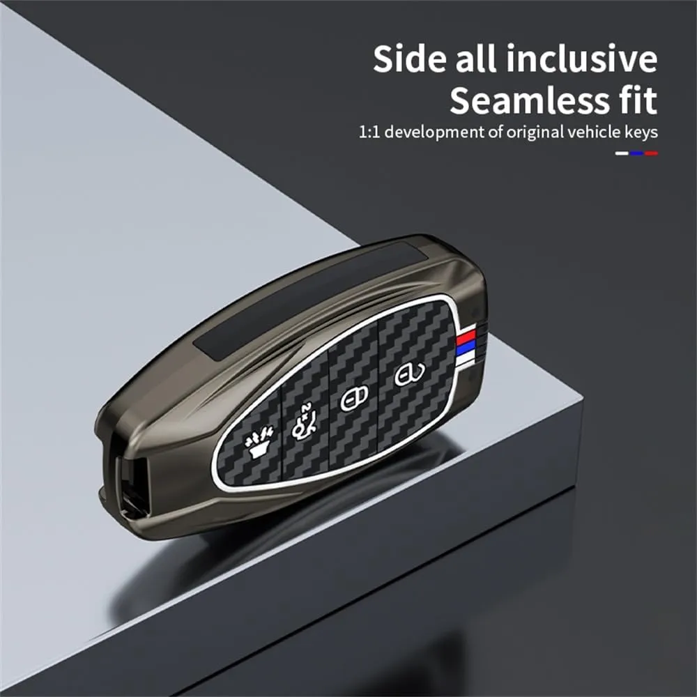 ontto 4-Button Key Fob Case Carbon Texture Key Skin Fit for Chevrolet 2016-up for Traverse Seeker Encore Equinox Trave Captiva Lacetti Aveo,Metal Outer Key Protector Soft Silicone Key Bag,Silver