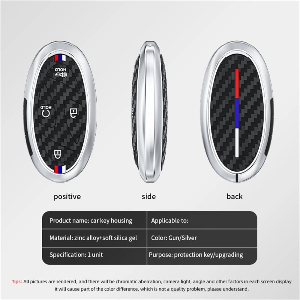 ontto Carbon Texture Key Bag Metal and Silicone Key Fob Cover Fit for Hyundai Ioniq 6 Grandeur GN7 Kona Elantra Azera 2023 2024,Sonata Hybrid Santa fe 2024,Tucson Hybrid 2025,Silver