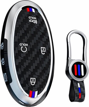 ontto Carbon Texture Key Bag Metal and Silicone Key Fob Cover Fit for Hyundai Ioniq 6 Grandeur GN7 Kona Elantra Azera 2023 2024,Sonata Hybrid Santa fe 2024,Tucson Hybrid 2025,Silver