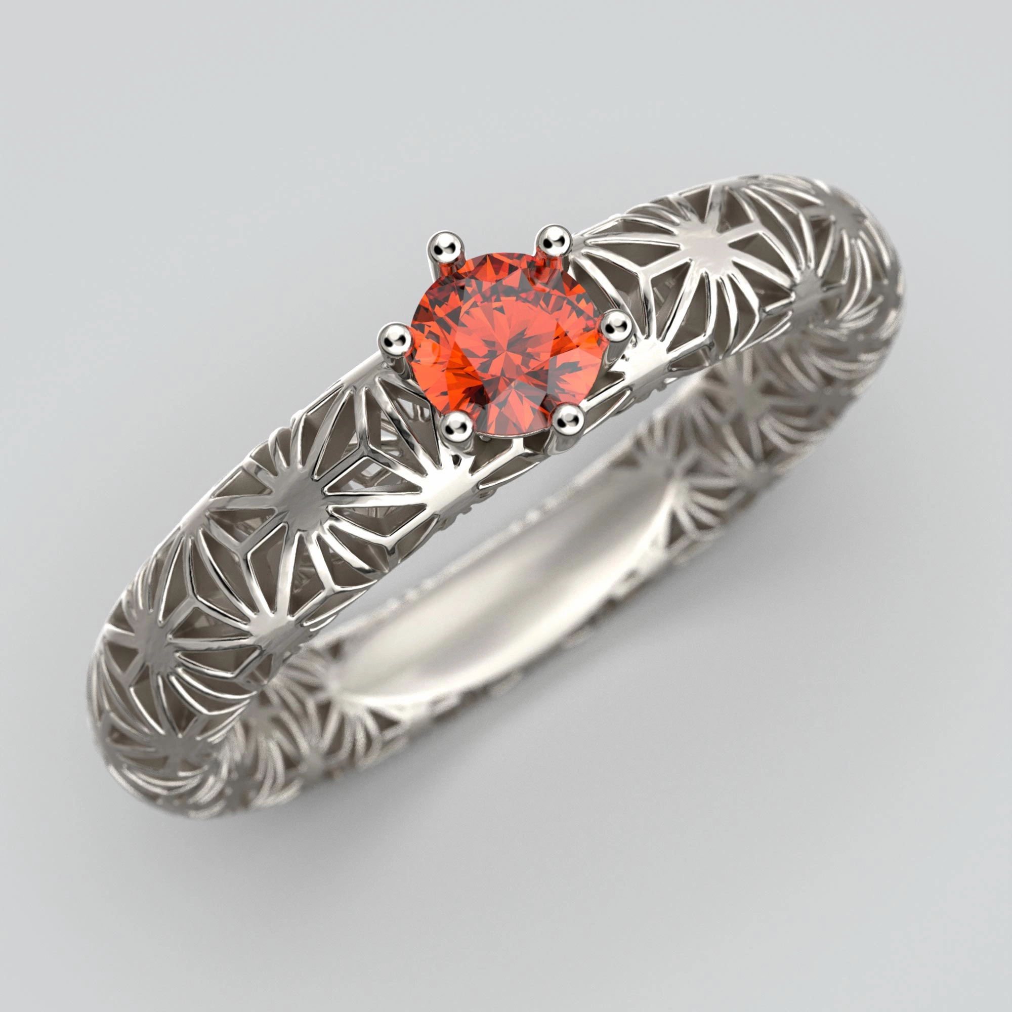 Orange Sapphire Engagement Ring Sashiko Pattern
