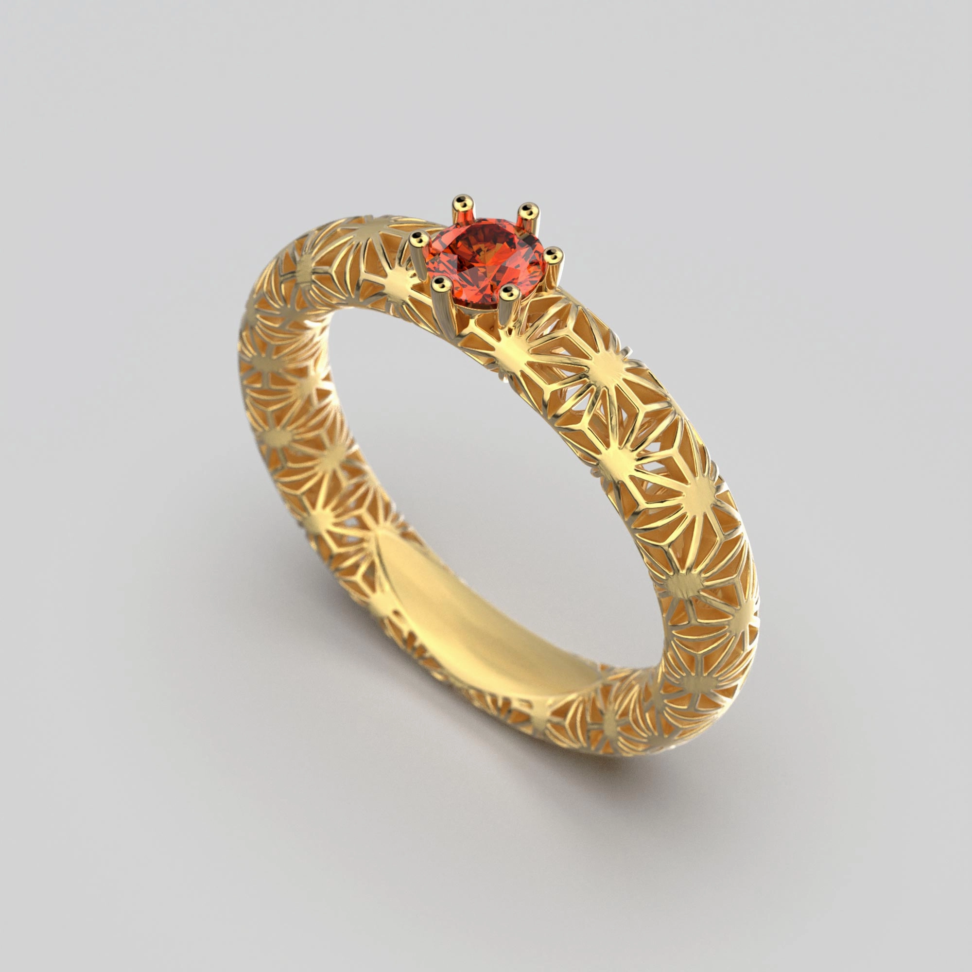 Orange Sapphire Engagement Ring Sashiko Pattern