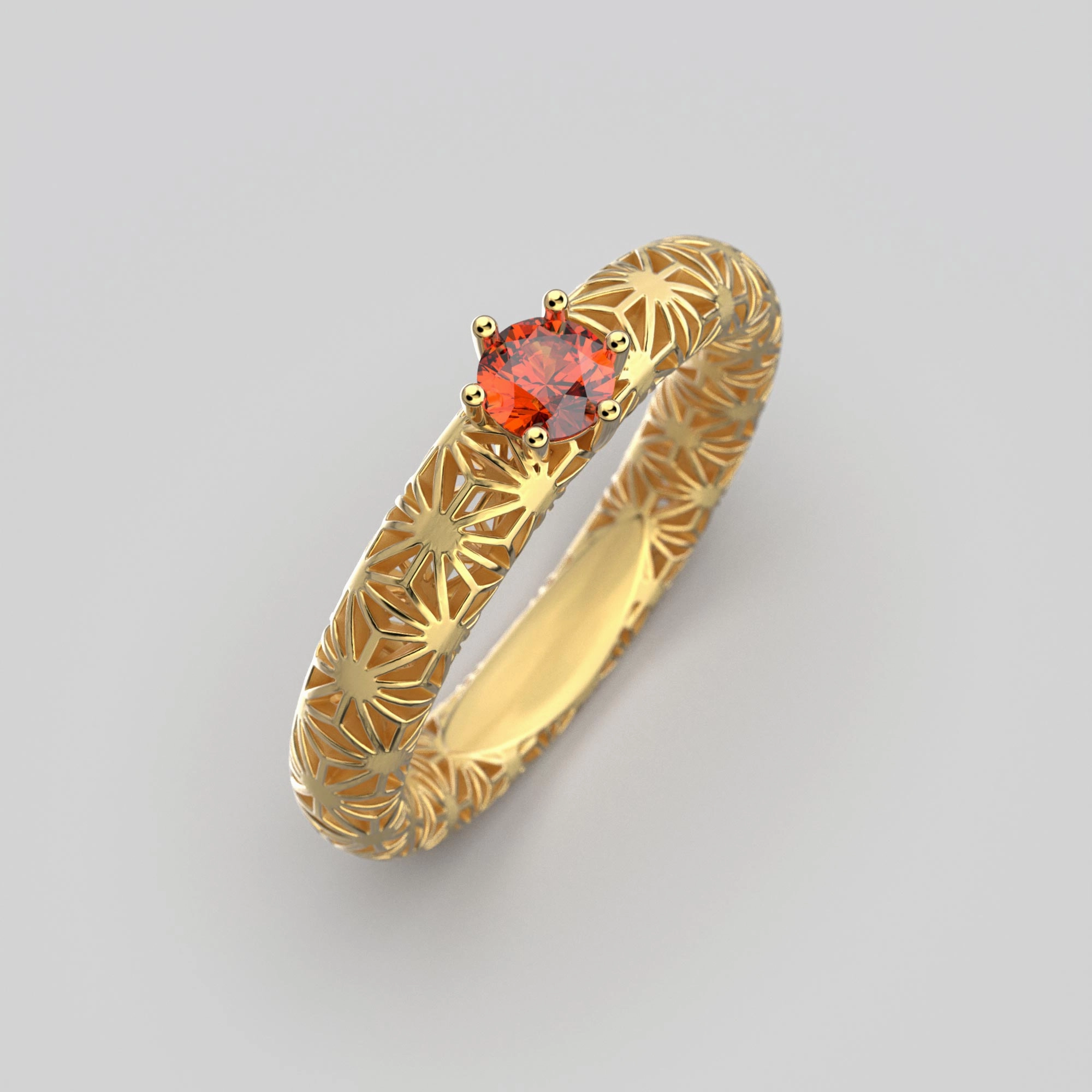 Orange Sapphire Engagement Ring Sashiko Pattern