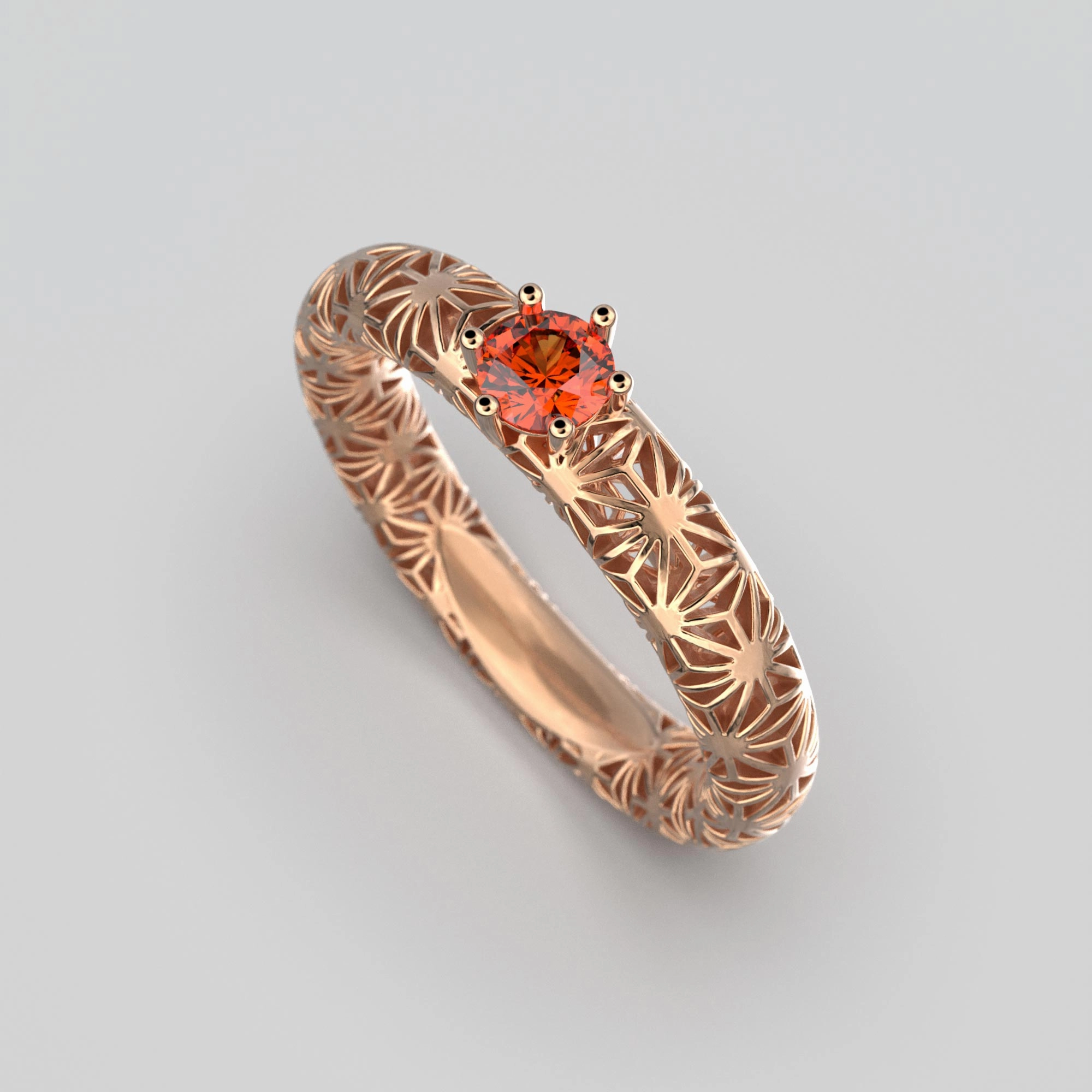 Orange Sapphire Engagement Ring Sashiko Pattern