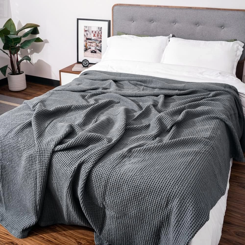 Organic Cotton Waffle Weave Blanket - Soft, Luxurious, Lightweight and Perfect Summer Twin XL Blanket - Versatile, Breathable, All-Natural, Toxic-Free Gray Twin Blanket- 68"x92" (Gray - Twin/Twin XL)
