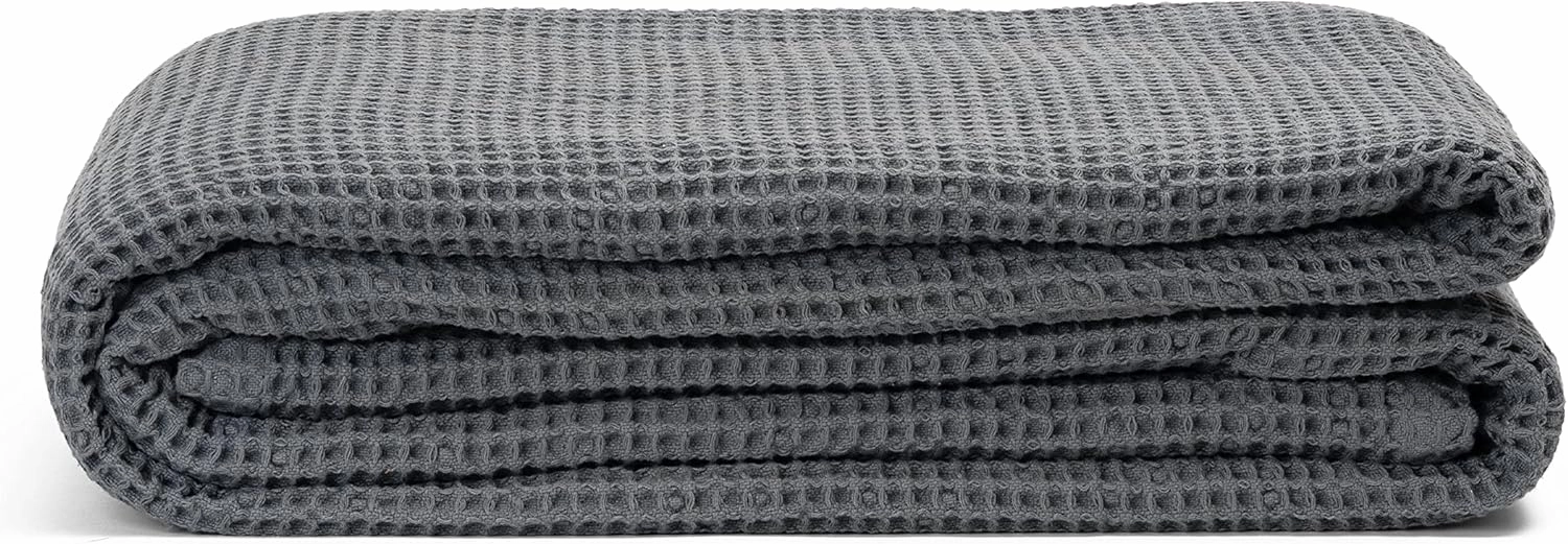 Organic Cotton Waffle Weave Blanket - Soft, Luxurious, Lightweight and Perfect Summer Twin XL Blanket - Versatile, Breathable, All-Natural, Toxic-Free Gray Twin Blanket- 68"x92" (Gray - Twin/Twin XL)
