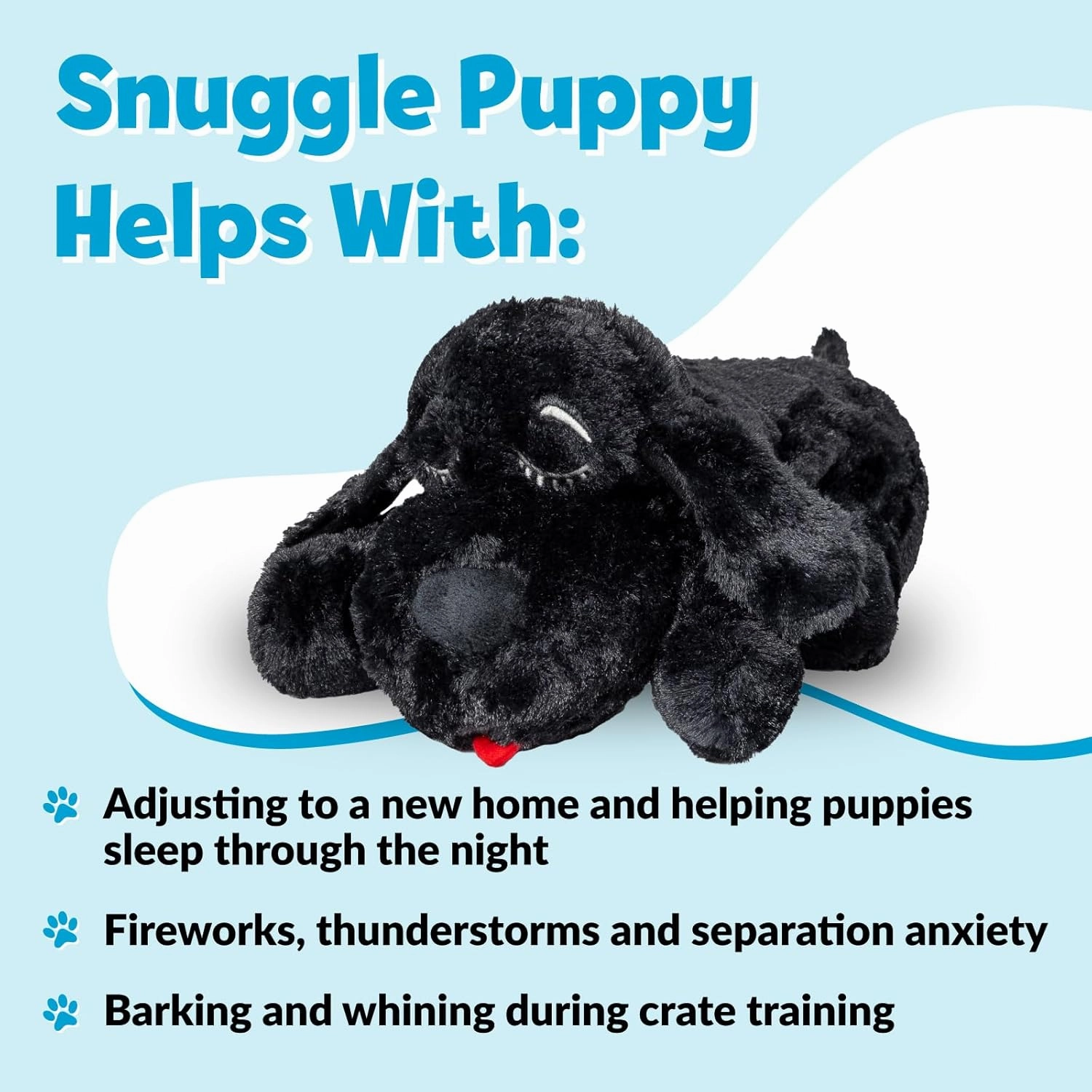 Original Snuggle Puppy Toys - Heartbeat Puppy for Dogs - Pet Anxiety Relief and Calming Aid - Comfort Dog Toys for Behavioral Training in Black