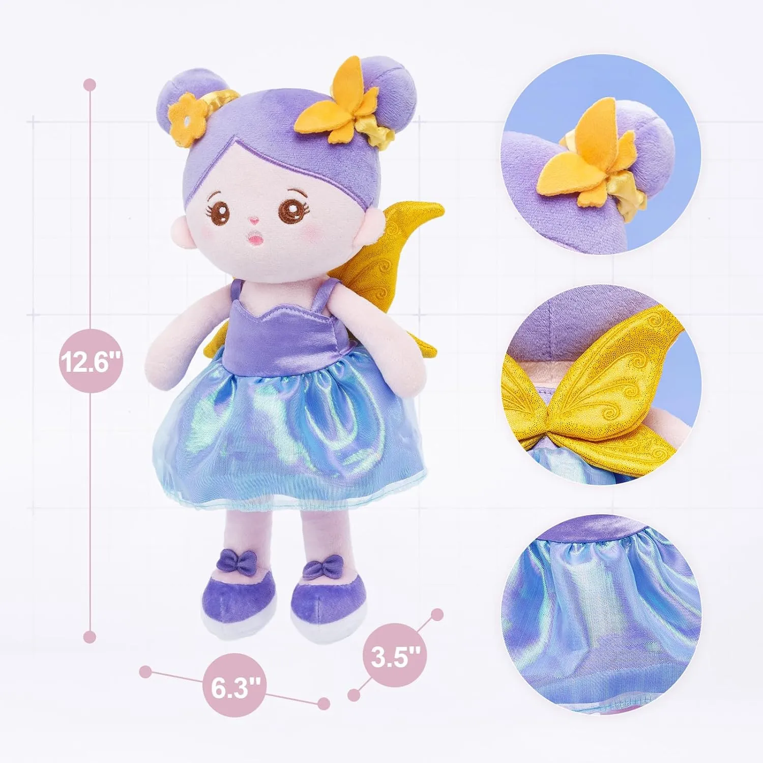 OUOZZZ 13" Soft Baby Doll Gift- Fairy Dolls My First Baby Doll for 1 Year Old Girl Birthday Gifts Plush Rag Toys Magic Wings Fairies for Toddlers Kids Infants