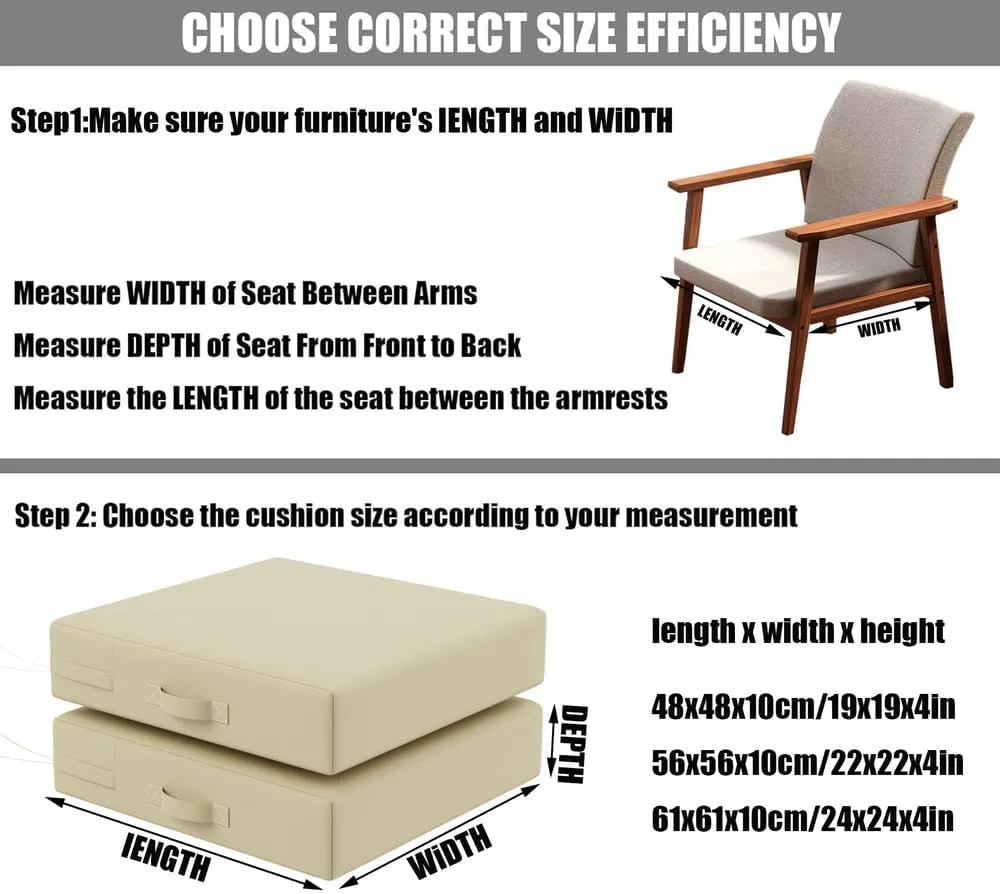 Outdoor cushions for chairs 19"x19"x4"Waterproof fade-resistant Patio Furniture Seat Cushions With Removable Cover&patio seat cushions with Handle and Fixed belt Outdoor chair cushion Set of 2