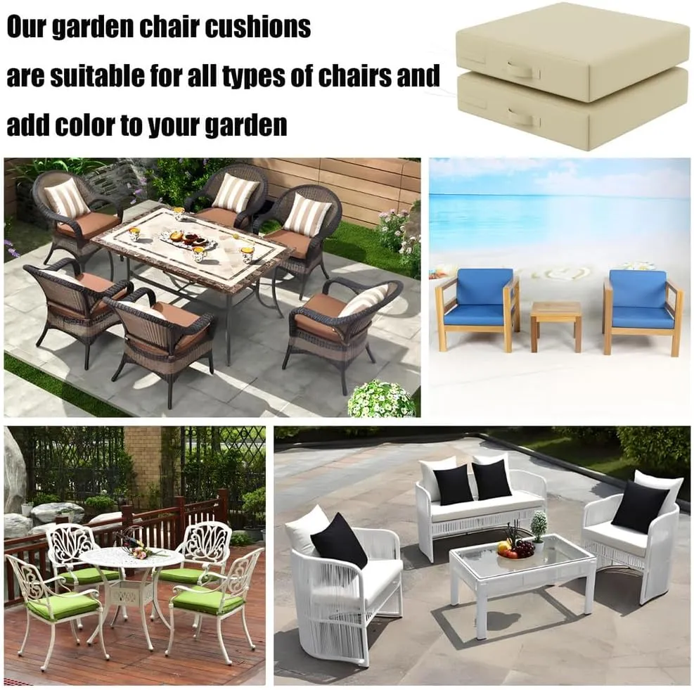 Outdoor cushions for chairs 19"x19"x4"Waterproof fade-resistant Patio Furniture Seat Cushions With Removable Cover&patio seat cushions with Handle and Fixed belt Outdoor chair cushion Set of 2