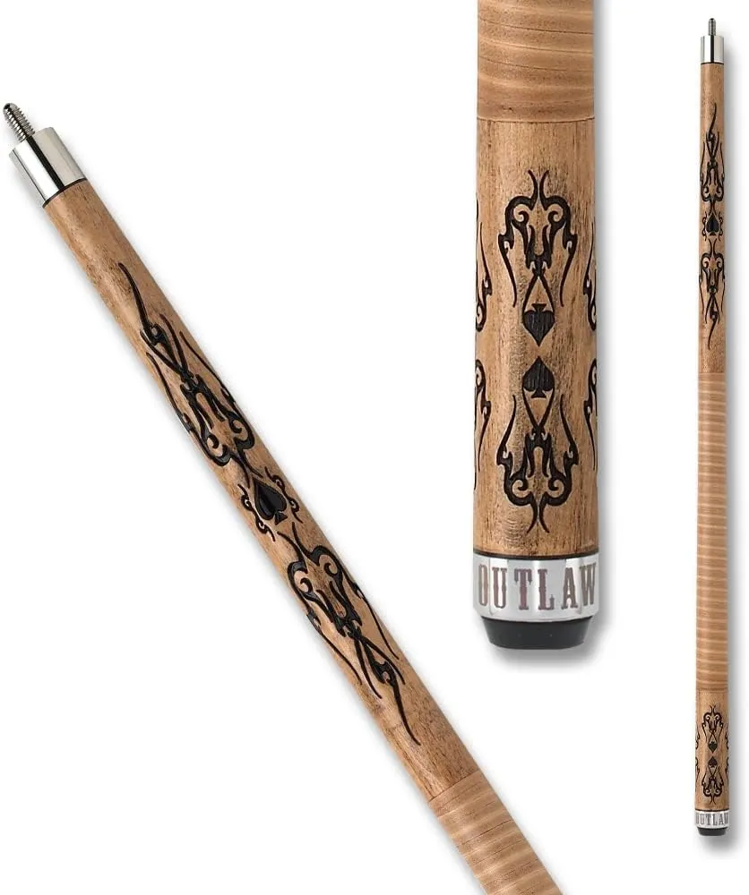 OUTLAW OL18 Original Pool Cue - Natural Stained Maple with Barbs and Spade Design