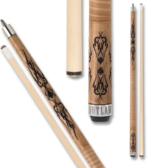 OUTLAW OL18 Original Pool Cue - Natural Stained Maple with Barbs and Spade Design