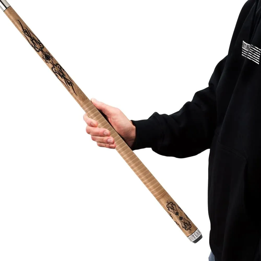 OUTLAW OL18 Original Pool Cue - Natural Stained Maple with Barbs and Spade Design