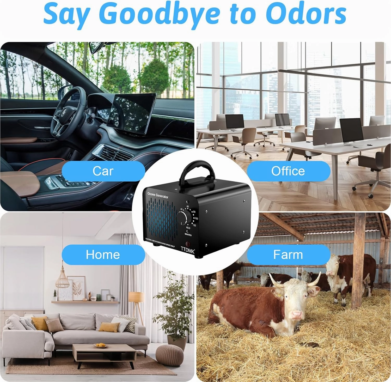 Ozone Generator 15,000mg/h, Commercial Ozone Machine Odor Removal, High Capacity Ozone Machine, Home Ozone Generator for Car, Home, Smoke, Pet, etc (Black) - by TTDMK