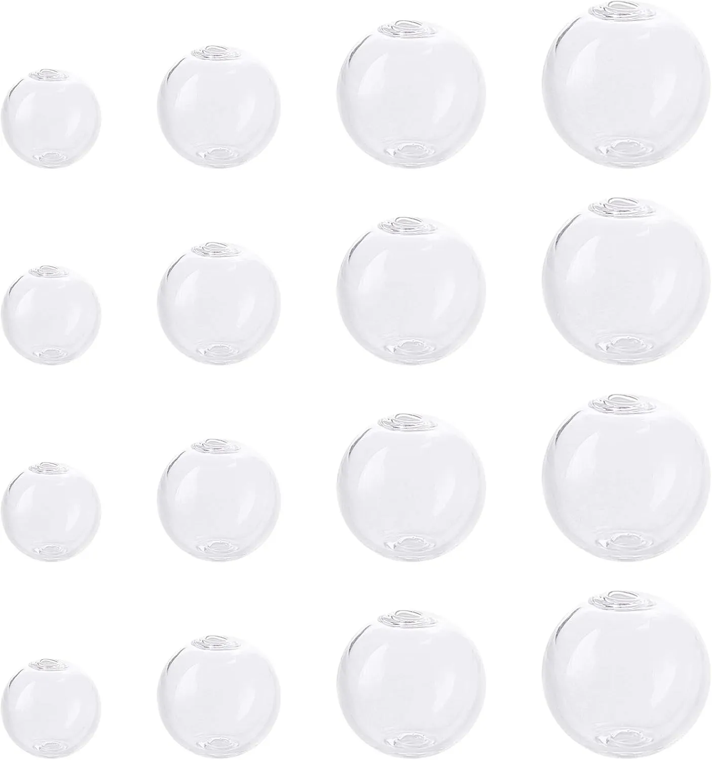 PandaHall 32pcs 4 Sizes Mini Glass Globe Bottle, 10/12/16/18mm Round Clear Ball Charms Double Hole Wish Ball Pendants for DIY Necklace Pendant Earring Jewelry Craft Making