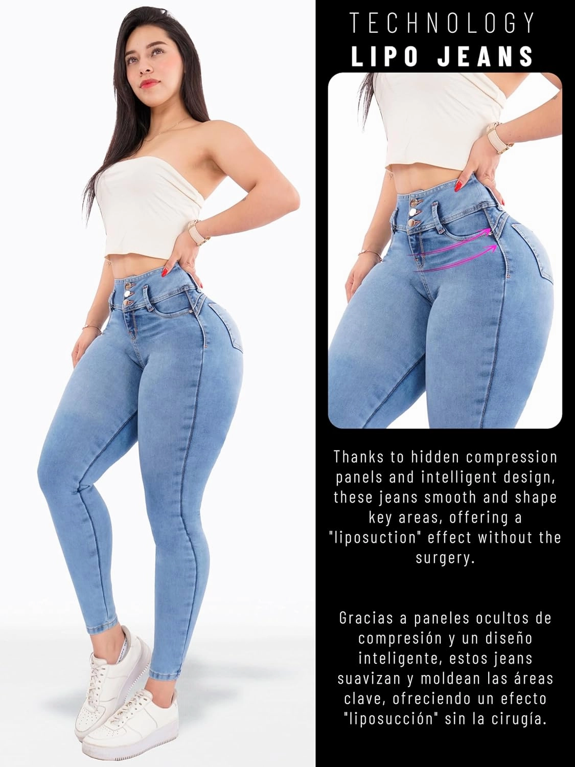 Pantalones Colombianos Levanta cola Butt Lifting Jeans High Waisted Jeans for Women Colombian Jeans
