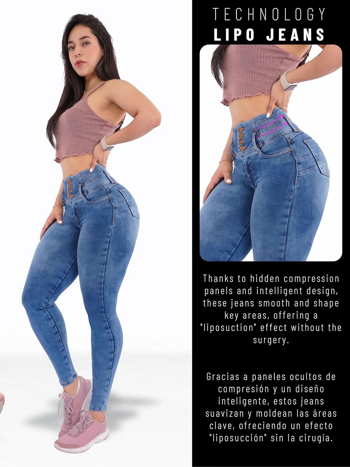 Pantalones Colombianos Levanta Pompa | Butt Lifting High Waisted Jeans for Women | Lipo Jeans
