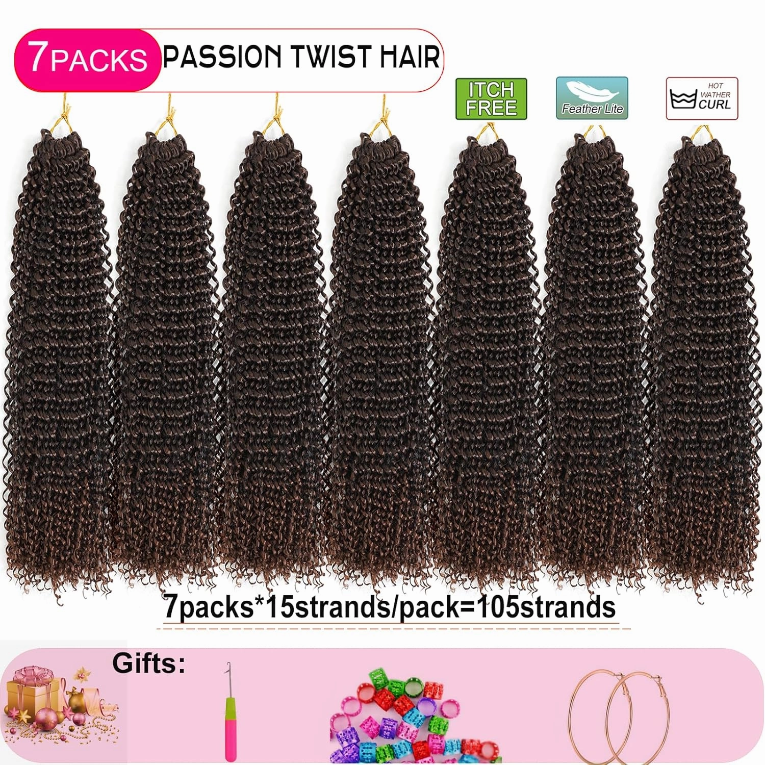 Passion Twist Hair 14 Inch 7 Packs Water Wave Crochet Hair Black Wrap Braiding Hair For Passion Twist Crochet Hair/Butterfly Locs/Spring Twist Crochet Braids Boho Hair Extension (14 Inch, T1B/30#)