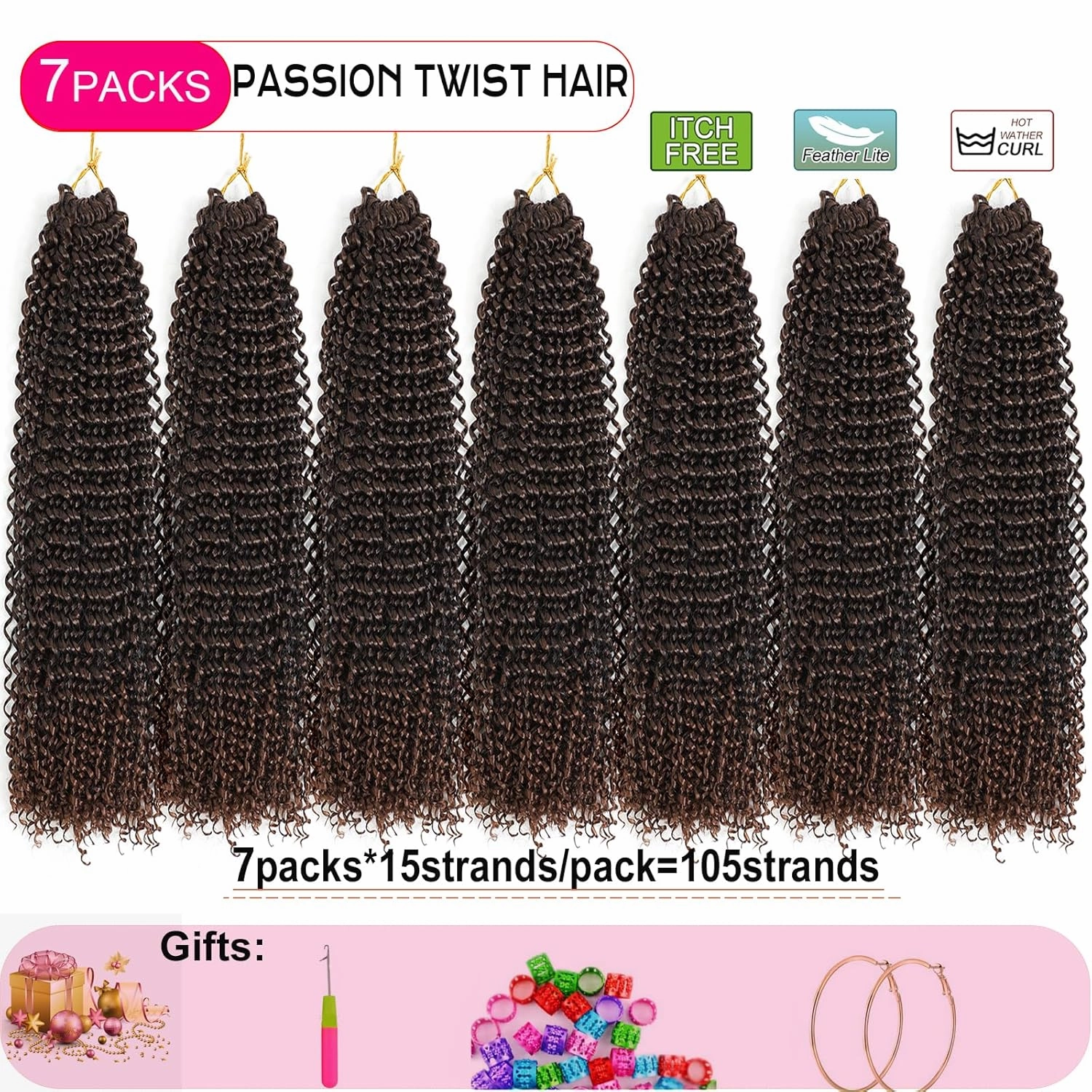 Passion Twist Hair, 18 Inch 7 Packs Water Wave Crochet Hair,Ombre Wrap Braiding Hair For Passion Twist Crochet Hair/Butterfly Locs/Spring Twist Crochet Braids Hair Extension (18 Inch, 1B/30#)