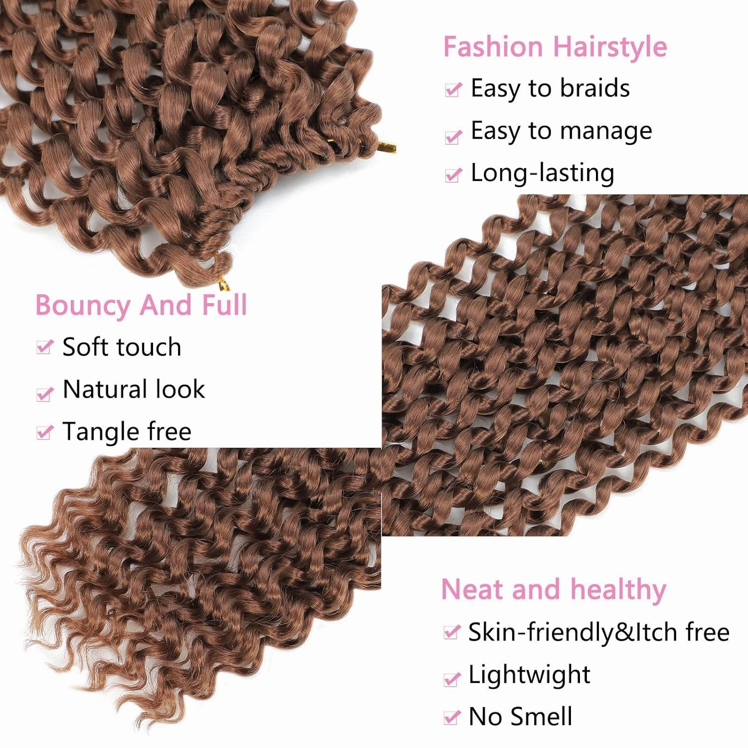 Passion Twist Hair Brown 24 Inch 8 Packs Water Wave Crochet Hair For Black Women Curly Braiding Hair Long Spring Twist Hair Synthetic Hair Extension (24 Inch (Pack of 8), 30#)