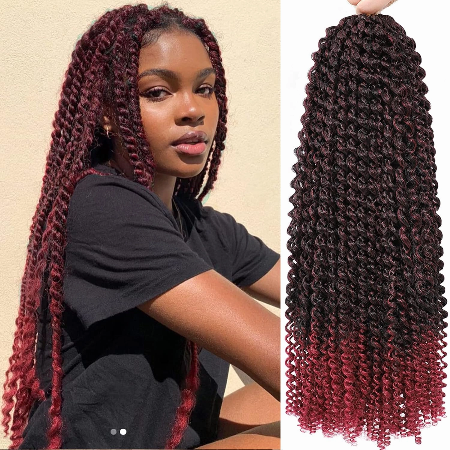 Passion Twist Hair Burgundy Red 18 Inch 8 Packs Passion Twist Crochet Hair Water Wave Braiding Hair Long Spring Twist Hair Crochet Braids Synthetic Hair Extension (18 Inch (Pack of 8), TBG)