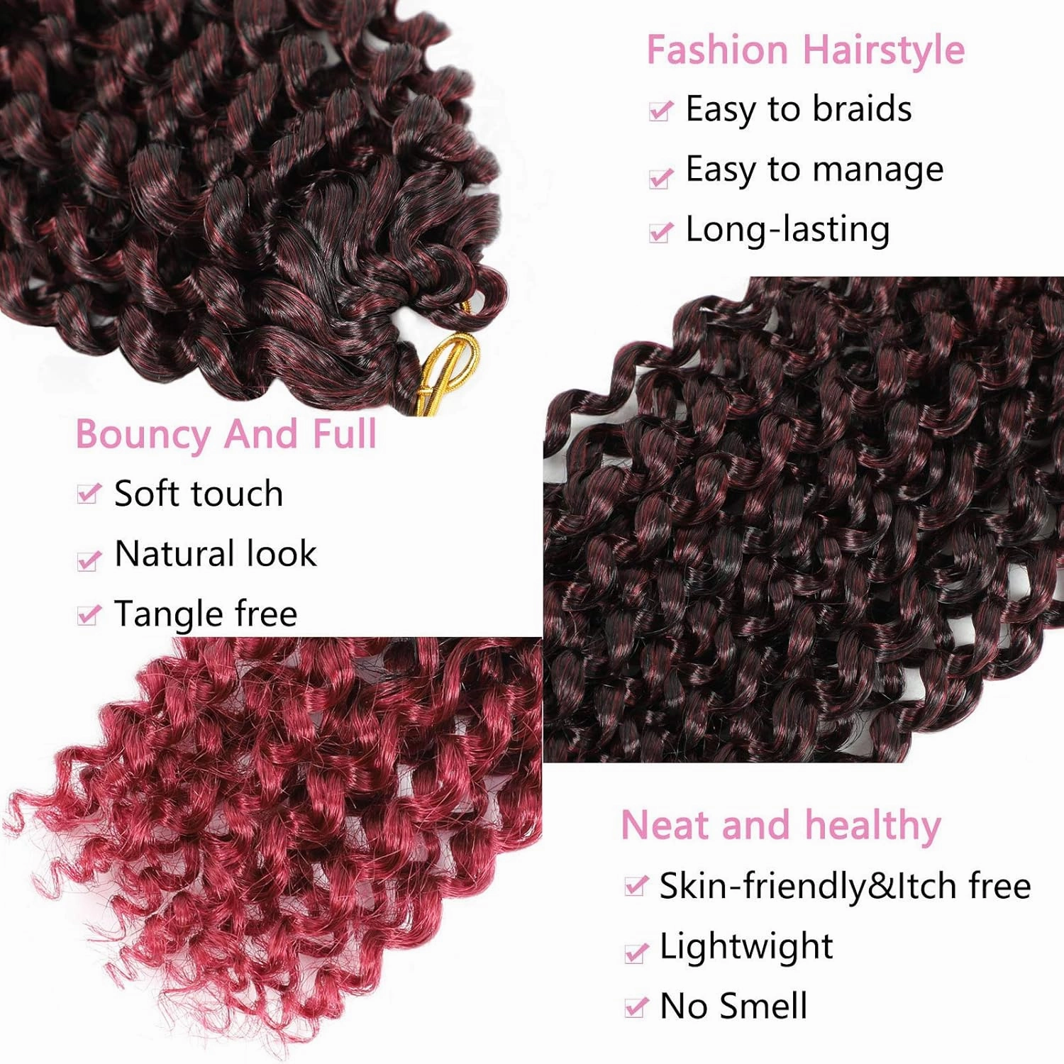Passion Twist Hair Burgundy Red 18 Inch 8 Packs Passion Twist Crochet Hair Water Wave Braiding Hair Long Spring Twist Hair Crochet Braids Synthetic Hair Extension (18 Inch (Pack of 8), TBG)