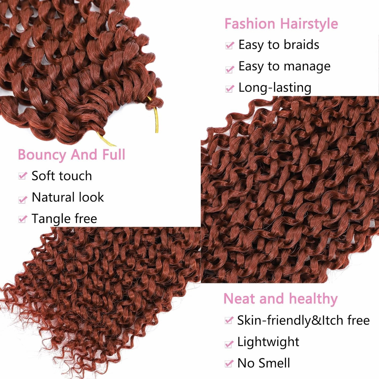Passion Twist Hair Copper Red 24 Inch 8 Packs Water Wave Crochet Hair For Women Curly Braiding Hair Long Spring Twist Hair Crochet Braids Synthetic Hair Extension (24 Inch (Pack of 8), 350#)