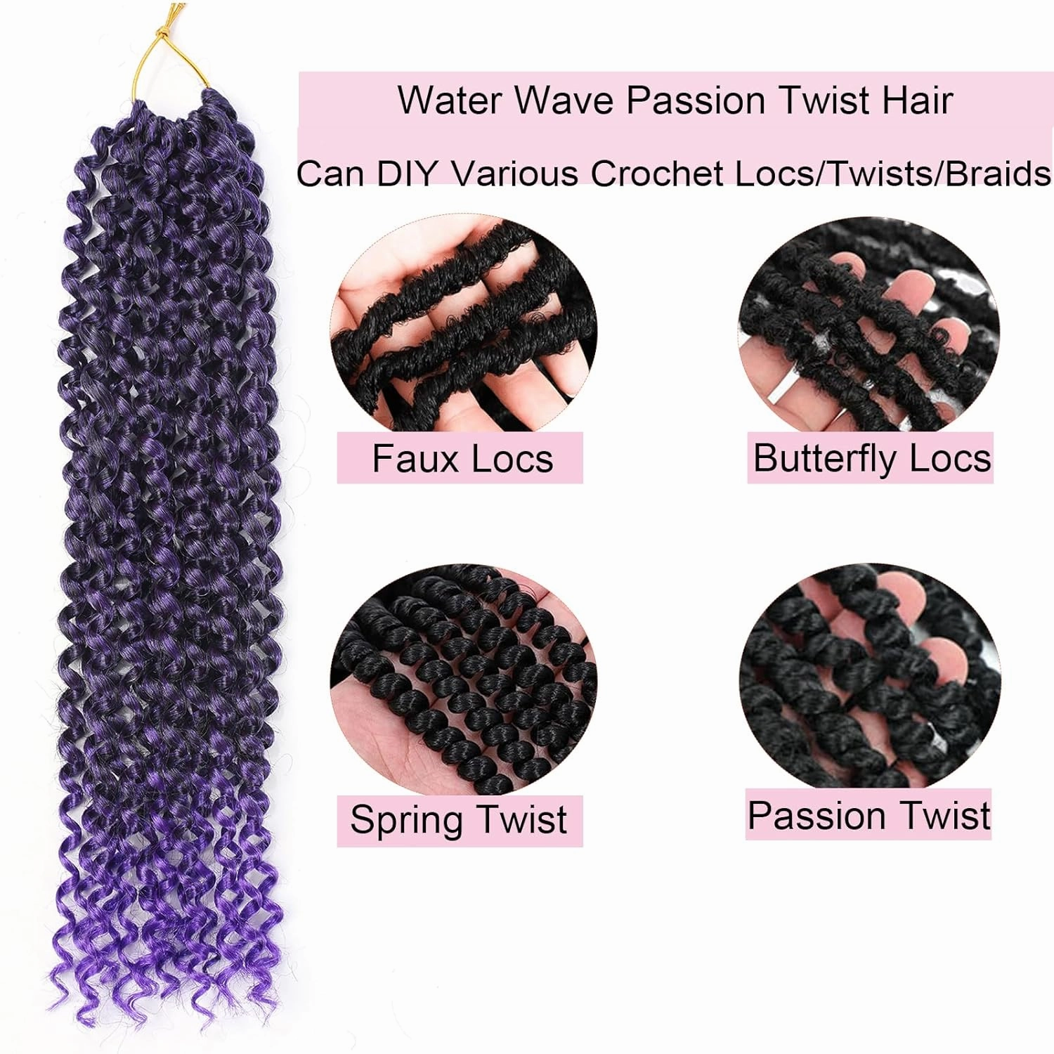 Passion Twist Hair Purple,14 Inch 7 Packs Passion Twist Braiding Hair,Water Wave Crochet Hair For Wrapping Passion Twists/Butterfly Locs/Spring Twist Crochet Braids Boho Crochet Hair(14in,1B/Purple#)