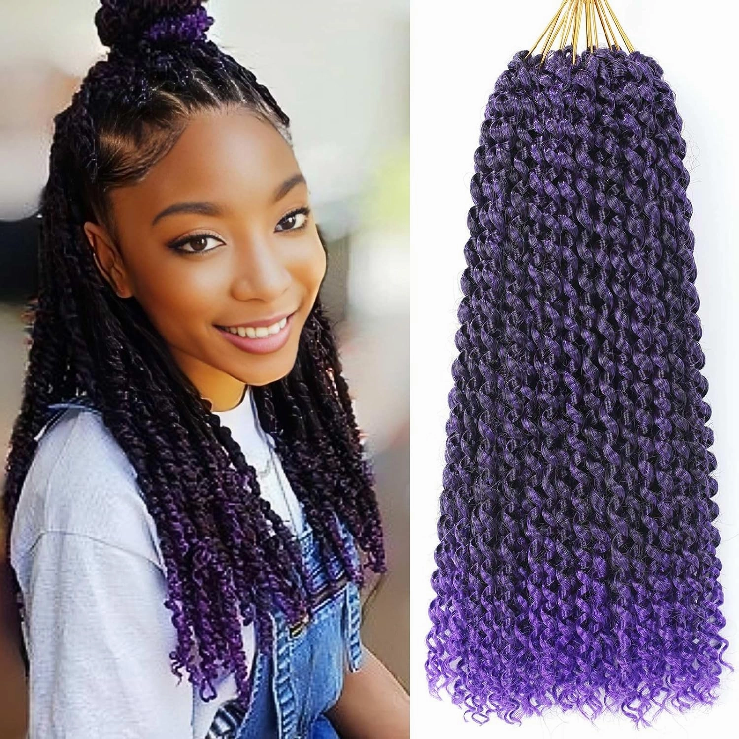 Passion Twist Hair Purple,14 Inch 7 Packs Passion Twist Braiding Hair,Water Wave Crochet Hair For Wrapping Passion Twists/Butterfly Locs/Spring Twist Crochet Braids Boho Crochet Hair(14in,1B/Purple#)