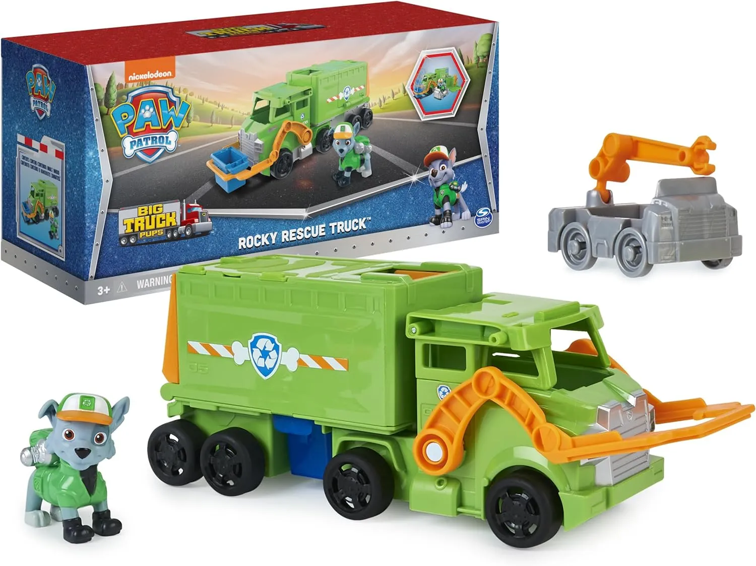Paw Patrol, Big Truck Pup’s Rocky Transforming Toy Trucks with Collectible Action Figure, Kids Toys for Ages 3 and up