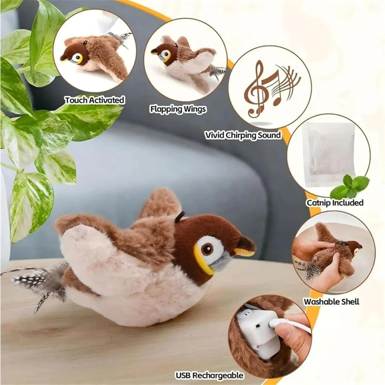Pawterra Flapping Bird Cat Toy, Bird Toy That Chirps and Flaps, Chirping Birds Cat Toys Flapping Wings Flying, Flying Interactive Simulation Electric Sparrow Shaking Bird (2*Bluebird)