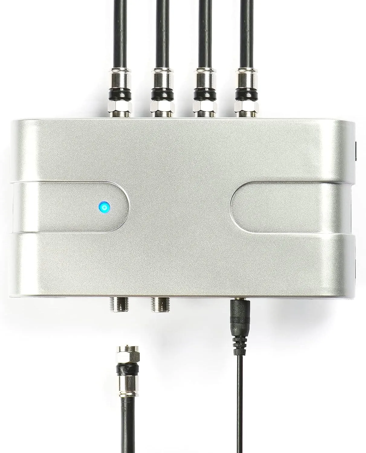 PBD 4 Way Amplified Splitter Clears Up Pixelated Low-Strength Channels Distributes Signal to Multiple TVs Antenna Signal Booster