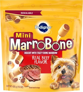 PEDIGREE MARROBONE Toy/Small Dog Treats Real Beef Flavor Crunchy Dog Biscuit, 15 oz. 8 Pack