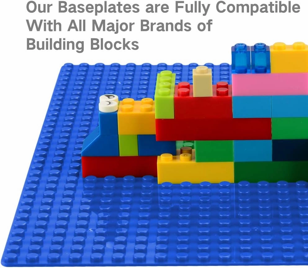 Peel-and-Stick Baseplates - Self Adhesive Building Brick Plates - Compatible with All Major Brands - 4 Pack - 10 inch x 10 inch (Blue)