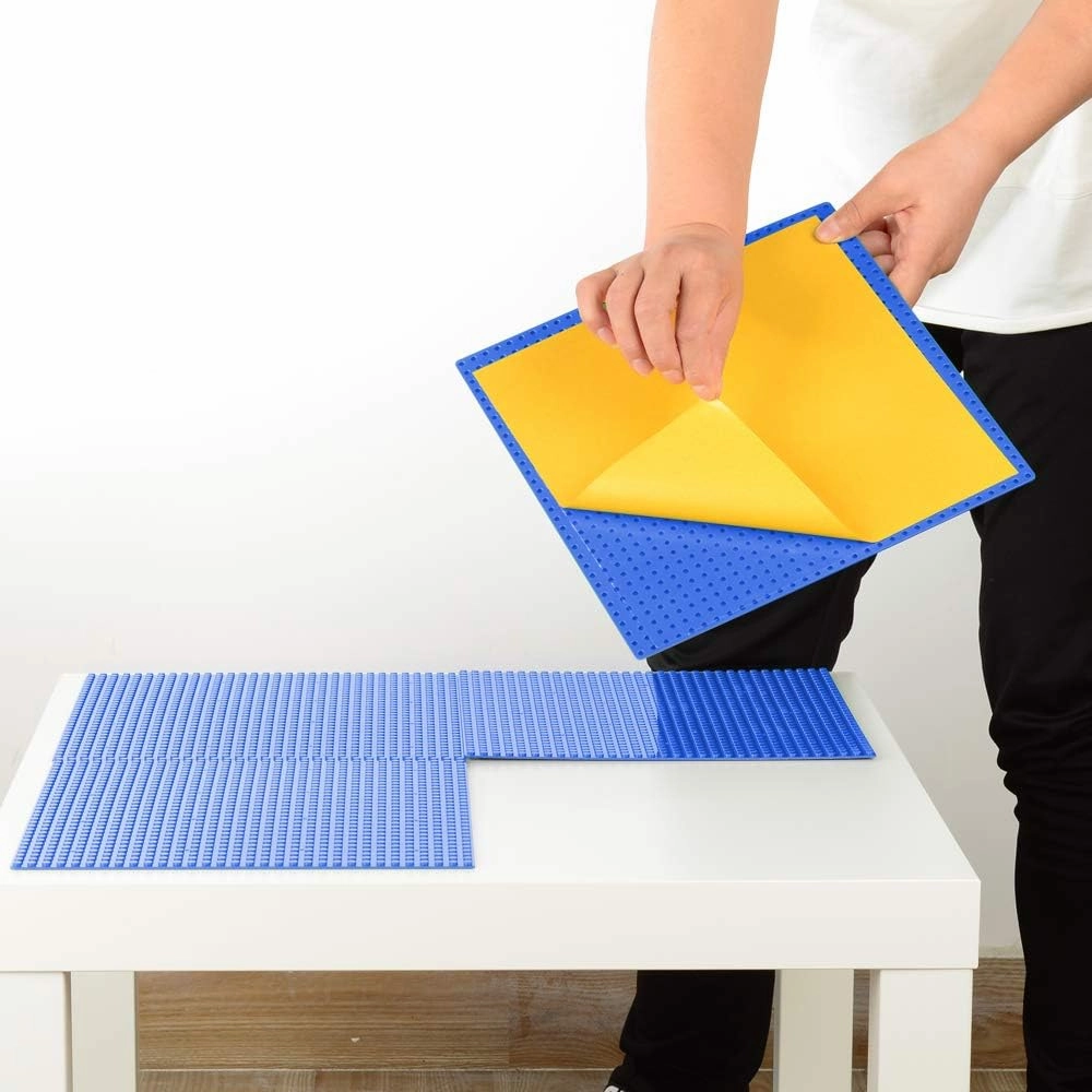 Peel-and-Stick Baseplates - Self Adhesive Building Brick Plates - Compatible with All Major Brands - 4 Pack - 10 inch x 10 inch (Blue)