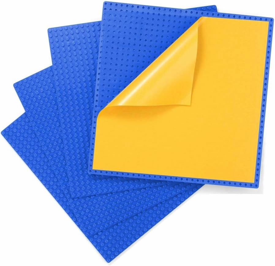 Peel-and-Stick Baseplates - Self Adhesive Building Brick Plates - Compatible with All Major Brands - 4 Pack - 10 inch x 10 inch (Blue)