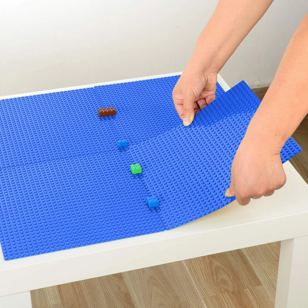 Peel-and-Stick Baseplates - Self Adhesive Building Brick Plates - Compatible with All Major Brands - 4 Pack - 10 inch x 10 inch (Blue)
