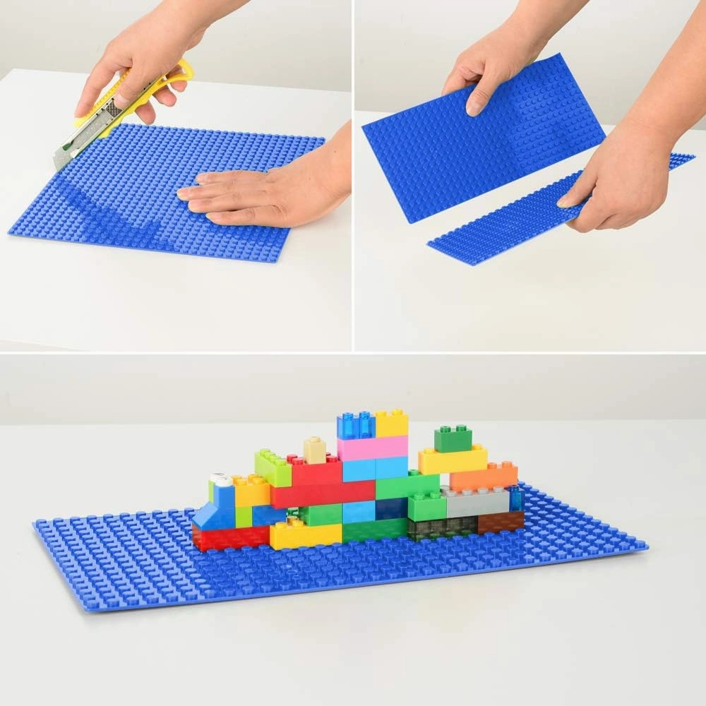 Peel-and-Stick Baseplates - Self Adhesive Building Brick Plates - Compatible with All Major Brands - 4 Pack - 10 inch x 10 inch (Blue)