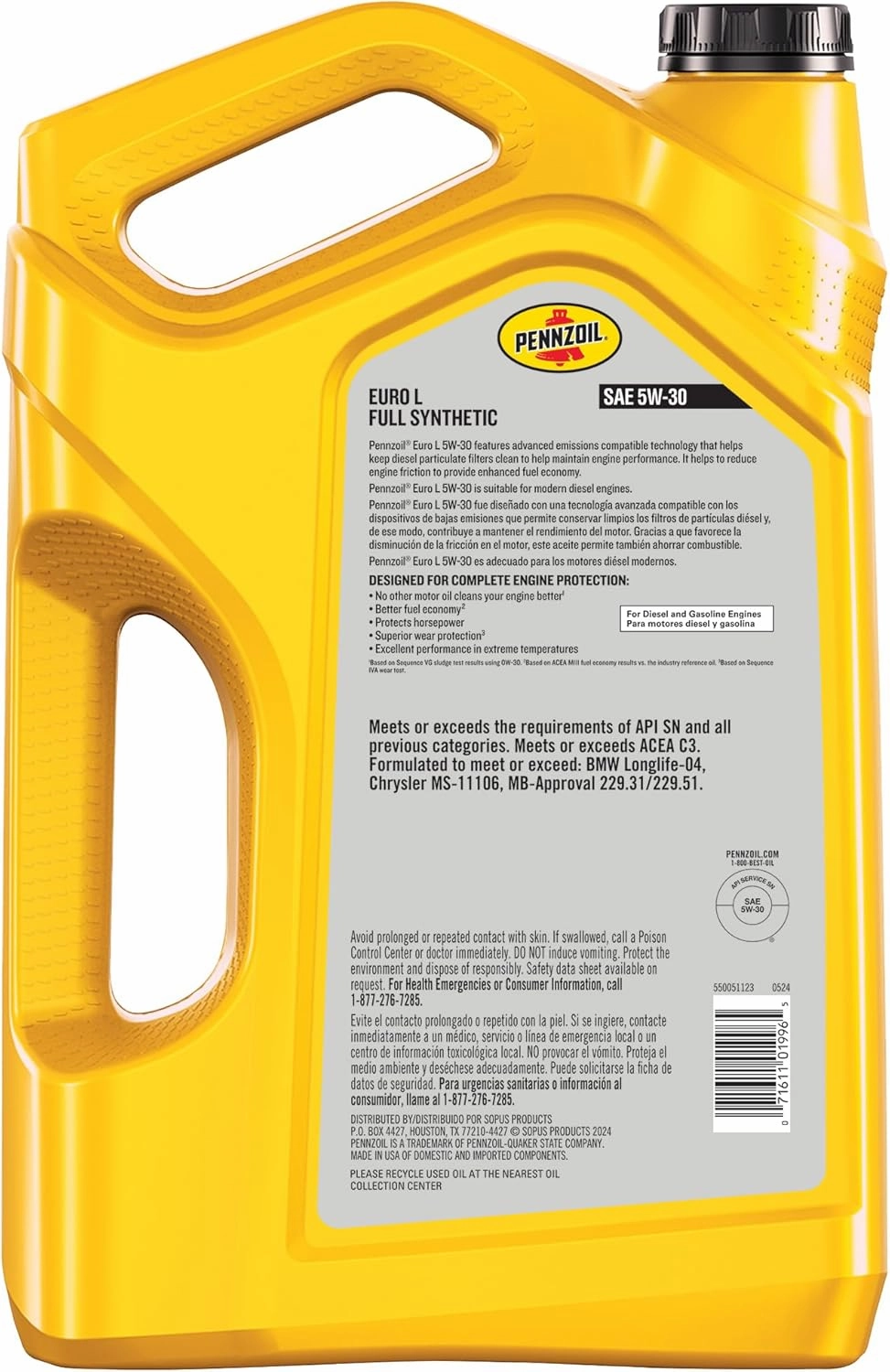 Pennzoil Platinum Euro L Full Synthetic 5W-30 Motor Oil, 5 Quart
