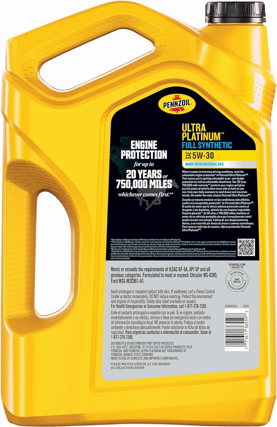 Pennzoil Ultra Platinum Full Synthetic 5W-30 Motor Oil, 5 Quart (3 Pack)