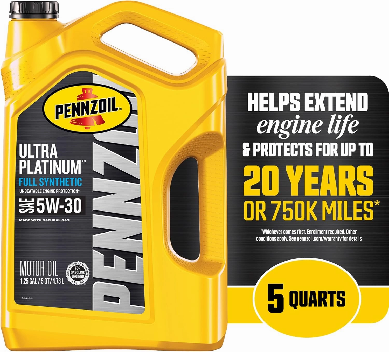 Pennzoil Ultra Platinum Full Synthetic 5W-30 Motor Oil, 5 Quart (3 Pack)
