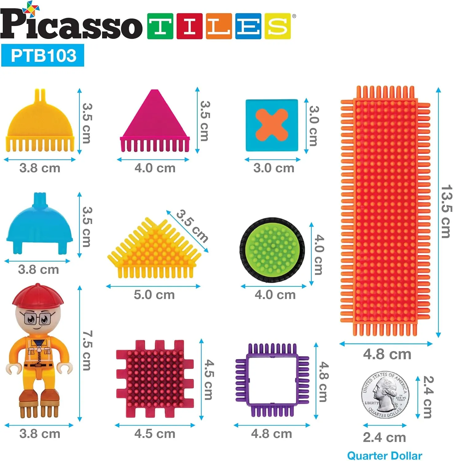 Picasso Toys PTB103 Alphabet & Numerical Train 103pc Hedgehog Block Shape Blocks Building Tiles Set Construction Learning Toy Stacking Educational Block, Creativity Beyond Imagination, Inspirationa