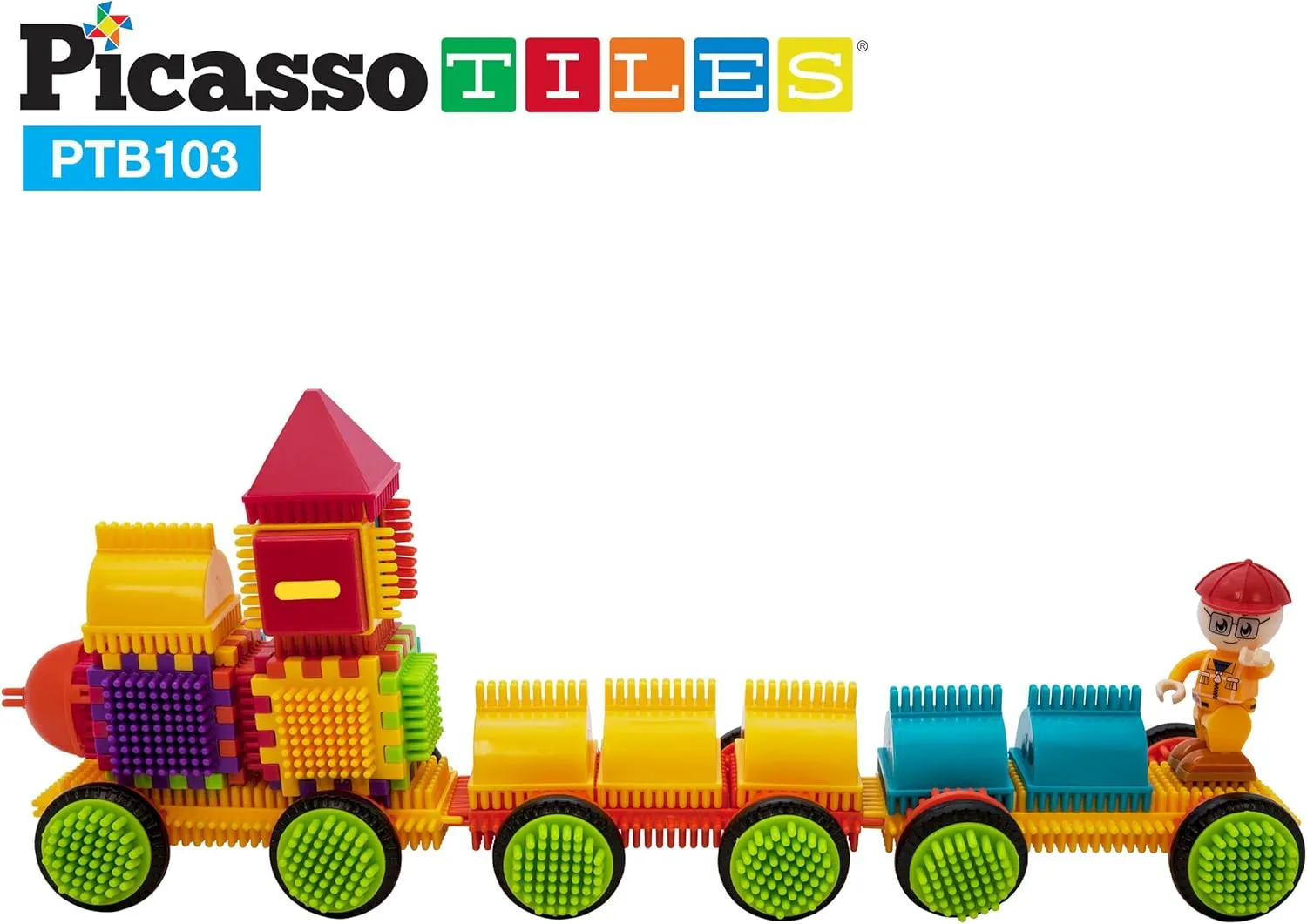 Picasso Toys PTB103 Alphabet & Numerical Train 103pc Hedgehog Block Shape Blocks Building Tiles Set Construction Learning Toy Stacking Educational Block, Creativity Beyond Imagination, Inspirationa