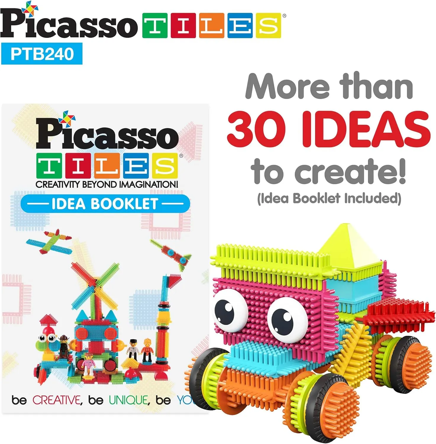 PicassoTiles 240pcs Hedgehog Interlocking Building Shape 3D Blocks, STEAM Educational, Creative, Fun Construction Playset, Sensory Toy Gift for Preschool and Kindergarten Kids, Ages 3 and Up, PTB240