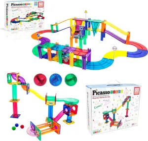 PicassoTiles 50PC Marble Run   50PC Magnetic Race Car Track, Fun & Creative Playset: STEAM Learning, Enhance Construction Skills, Hand-Eye Coordination and Fine Motor Skills, Gift for Boys and Girls