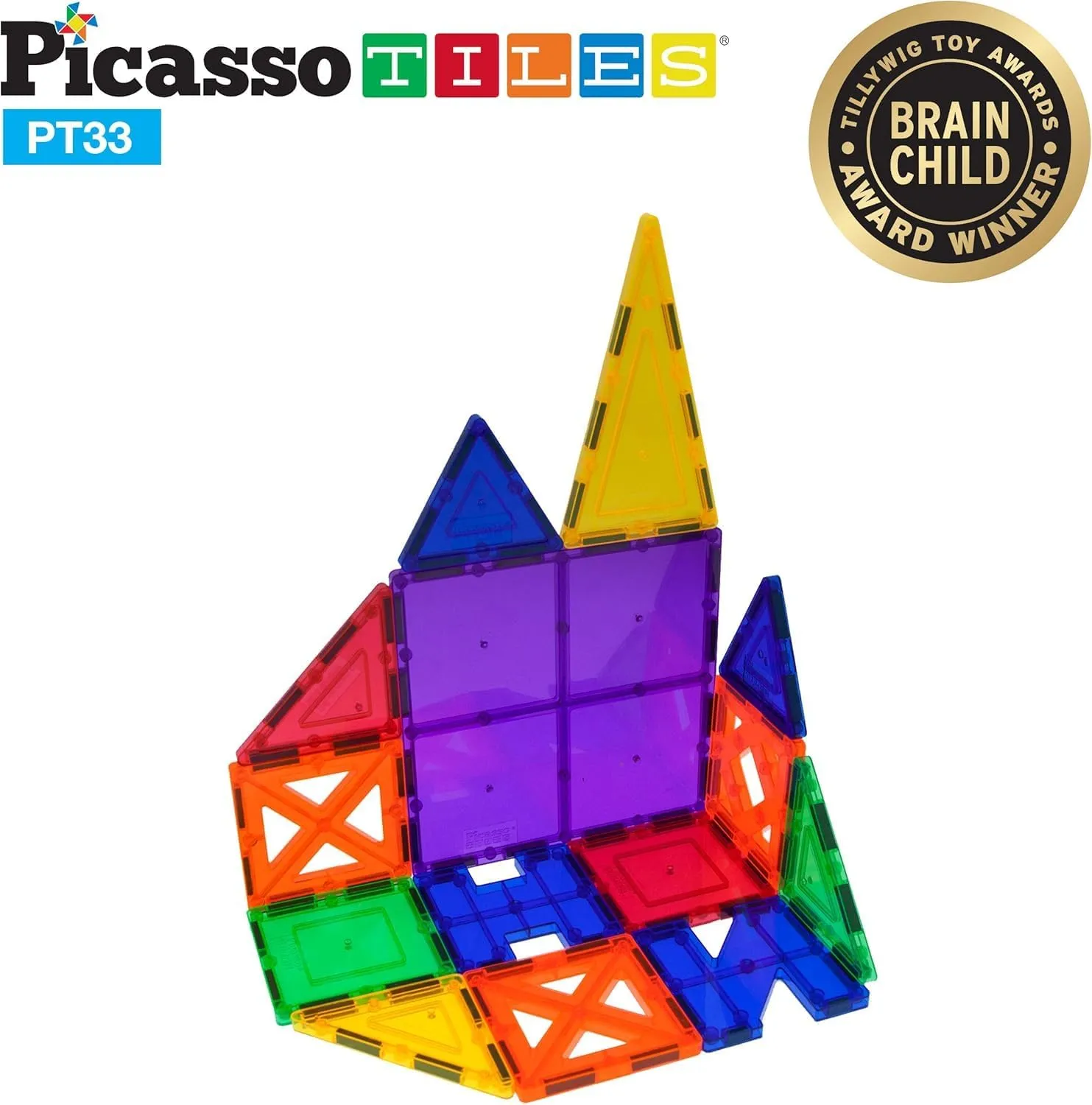 PicassoTiles Educational Set Magnetic Building Tiles with Unique Shapes & Clear Box Tile 3D Magnet Construction Block Different Shapes Connects with Other Figure for Boys & Girls Ages 3 