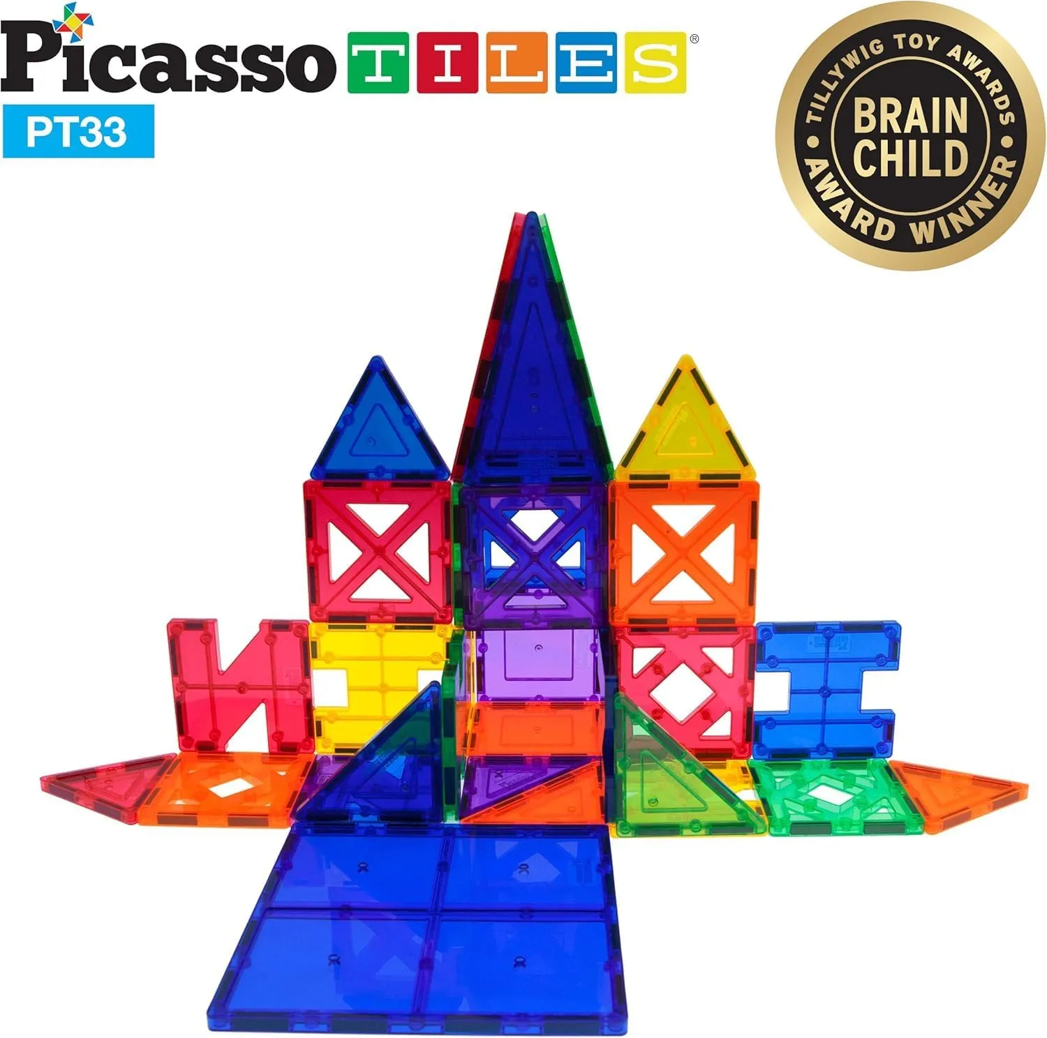 PicassoTiles Educational Set Magnetic Building Tiles with Unique Shapes & Clear Box Tile 3D Magnet Construction Block Different Shapes Connects with Other Figure for Boys & Girls Ages 3 