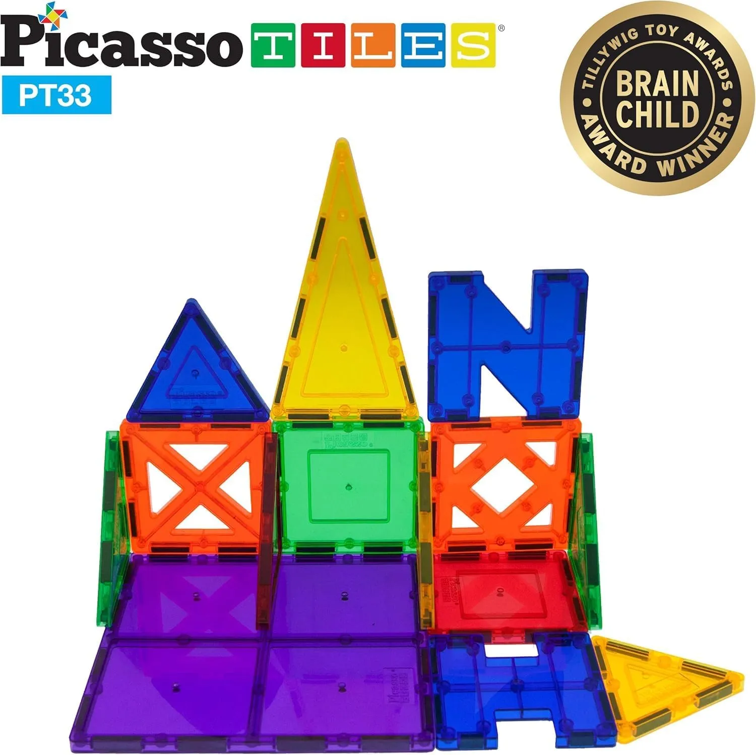 PicassoTiles Educational Set Magnetic Building Tiles with Unique Shapes & Clear Box Tile 3D Magnet Construction Block Different Shapes Connects with Other Figure for Boys & Girls Ages 3 